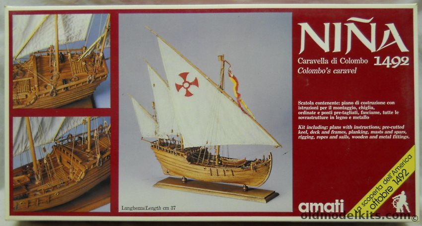 Amati Nina 1942 Caravel of Christopher Columbus - 14.5 Inches Long, 1411 plastic model kit